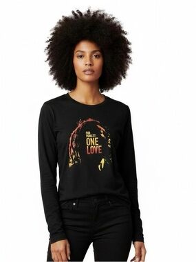 Bob Marley 'One Love' Movie Themed Long Sleeve Black Tee NWOT Size M